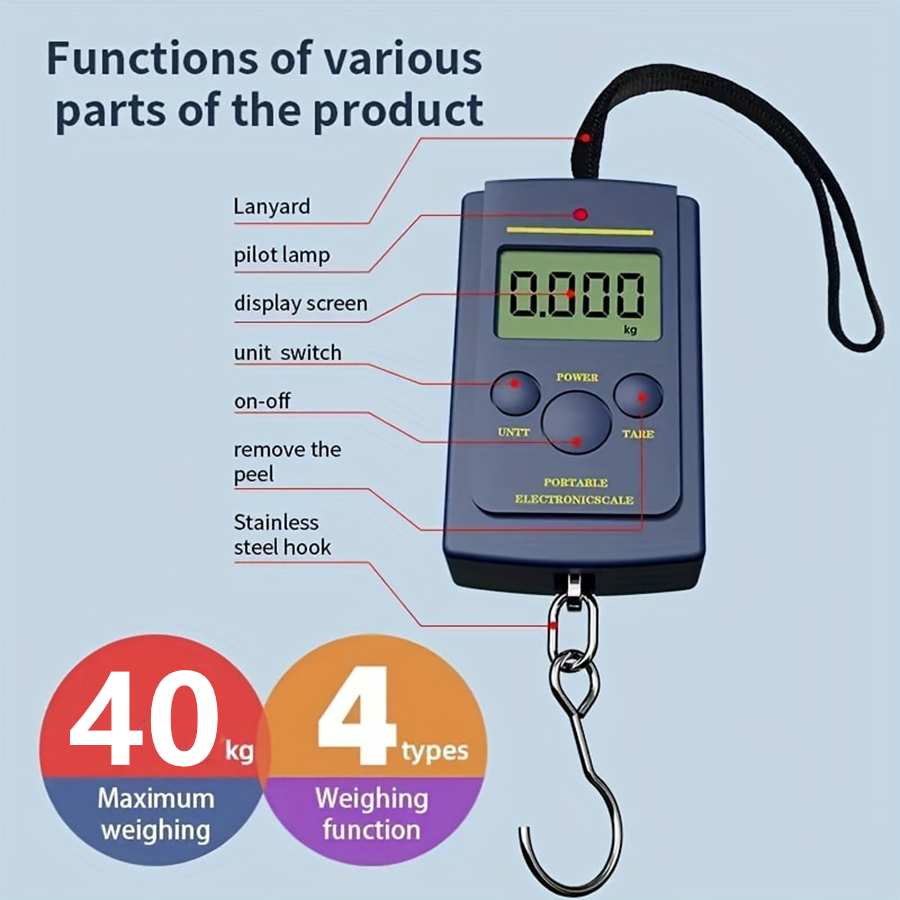 Electronics Repair And Maintenance - เครื่องชั่งน้ําหนักแบบแขวนดิจิตอลอิเล็กทรอนิกส์ขนาดเล็กมัลติฟังก์ชั่นขนาด 40 กก. เครื่องมือสําหรับตกปลากระเป๋าเดินทางกระเป๋าเดินทางเครื่องชั่งน้ําหนักตะขอเดินทาง