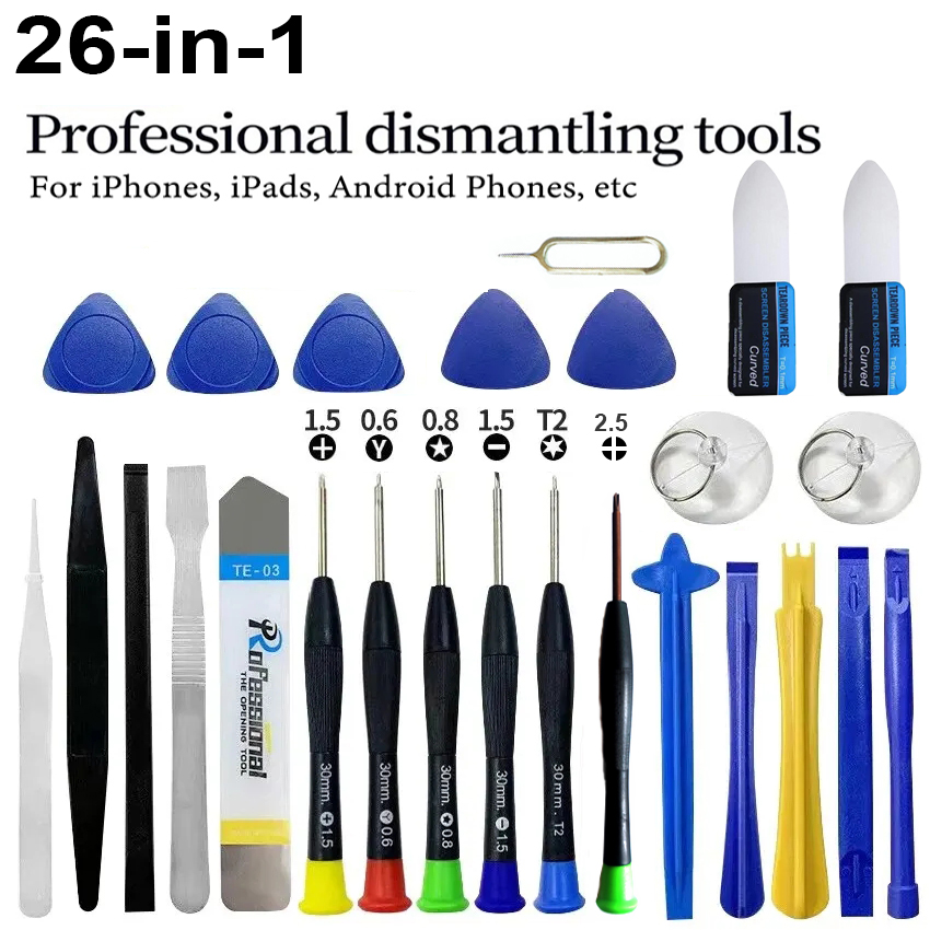 Electronics Repair Services - ชุดเครื่องมือซ่อมโทรศัพท์ 26 in 1 ชุดไขควงมืออาชีพพร้อมแท่งงัดและถ้วยดูด สำหรับ